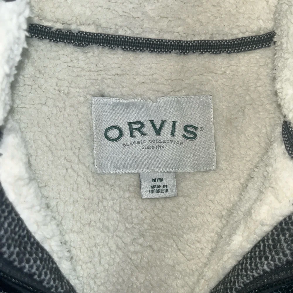 Orvis Men's Size M Pullover Sweater Quarter Zip Sherpa Lined Warm Gray Medium - Picture 3 of 5